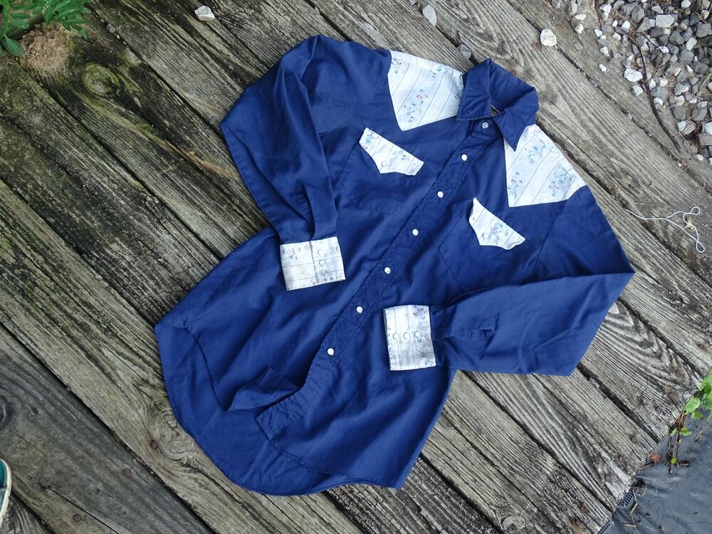Vintage 70s 80s Big D Western Wear Pearl Snap Shirt Small Blue Ranch Wear